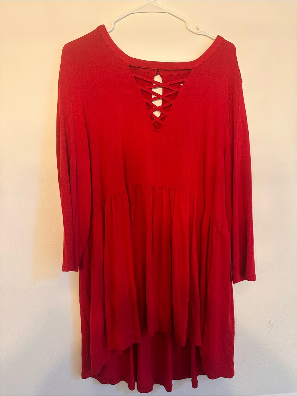 Torrid Super Soft Red Lace-Up Babydoll Tunic Top Size 2 2X